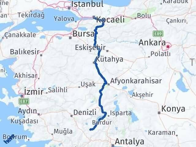 Kocaeli Karamanlı Burdur Arası Kaç Km - Yol Haritası