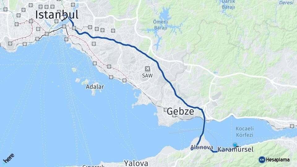 Kocaeli Karamürsel Beşiktaş İstanbul Arası Kaç Km - Yol Haritası