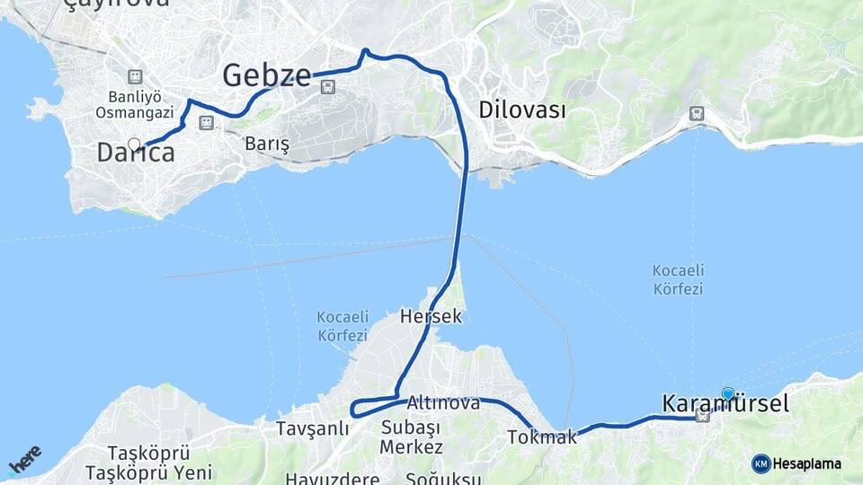 Kocaeli Karamürsel Darıca Arası Kaç Km - Yol Haritası