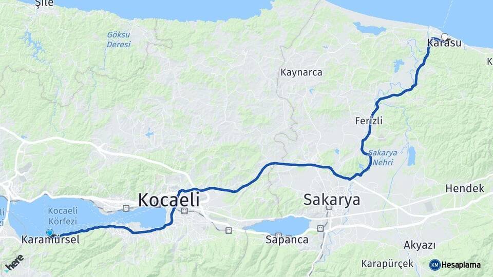 Kocaeli Karamürsel Karasu Sakarya Arası Kaç Km - Yol Haritası
