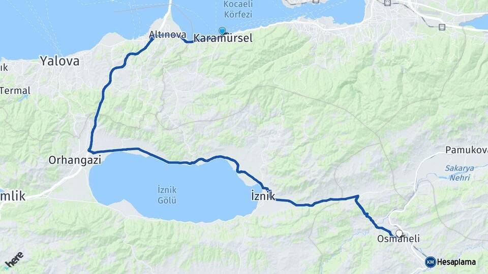 Kocaeli Karamürsel Osmaneli Bilecik Arası Kaç Km - Yol Haritası