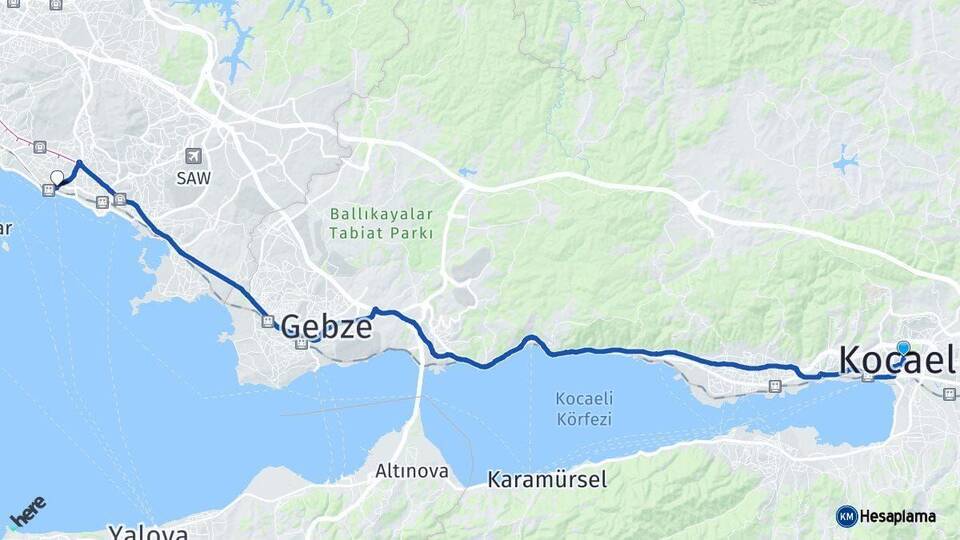 Kocaeli Kartal İstanbul Arası Kaç Km - Yol Haritası