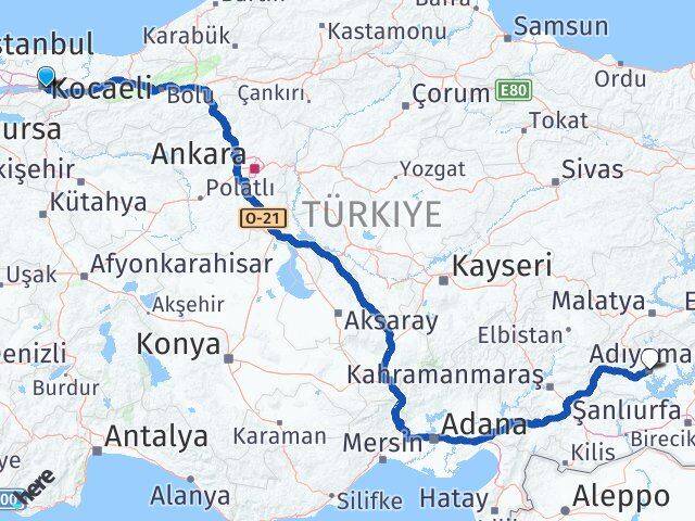 Kocaeli Kartepe Adıyaman Arası Kaç Km - Yol Haritası