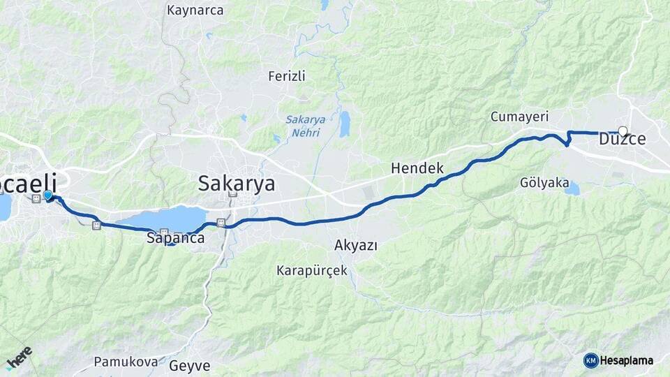 Kocaeli Kartepe Düzce Arası Kaç Km - Yol Haritası