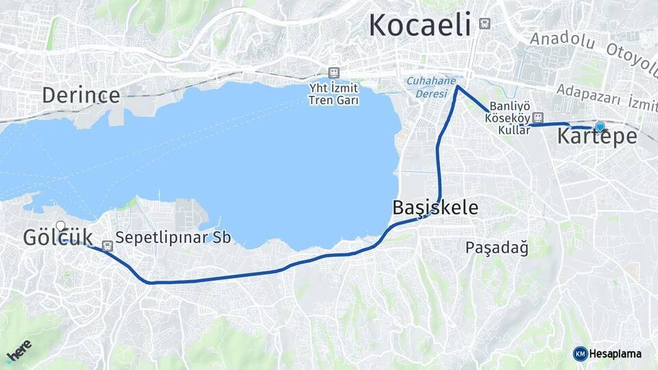 Kocaeli Kartepe Gölcük Arası Kaç Km - Yol Haritası