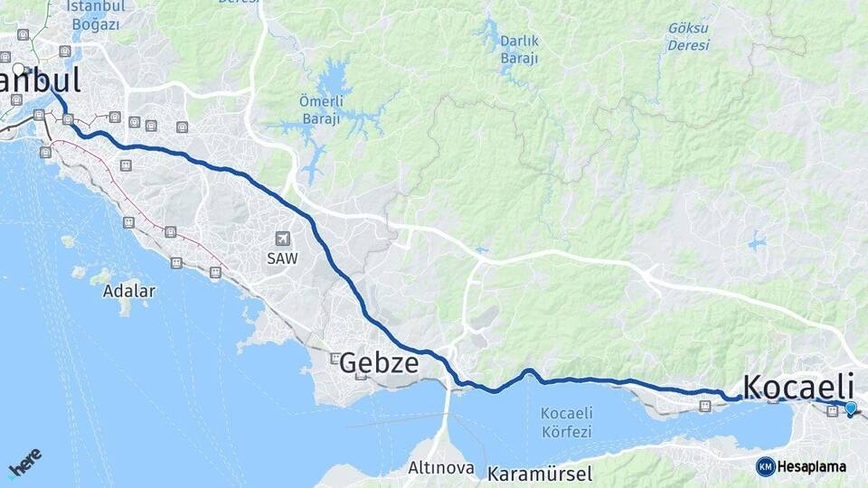 Kocaeli Kartepe İstanbul Arası Kaç Km - Yol Haritası