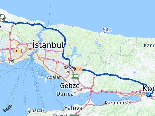 Kocaeli Kartepe İstanbul Havalimanı Arası Kaç Km - Yol Haritası