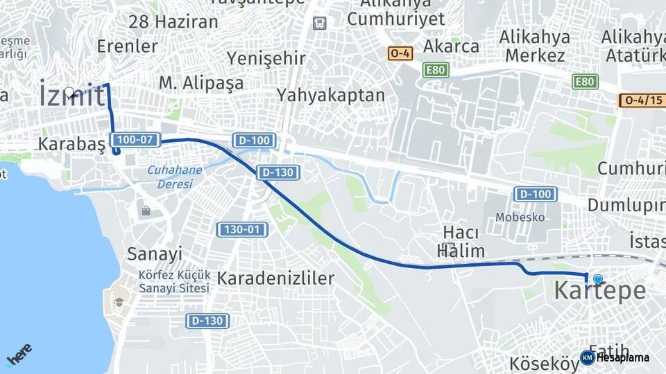 Kocaeli Kartepe İzmit Arası Kaç Km - Yol Haritası