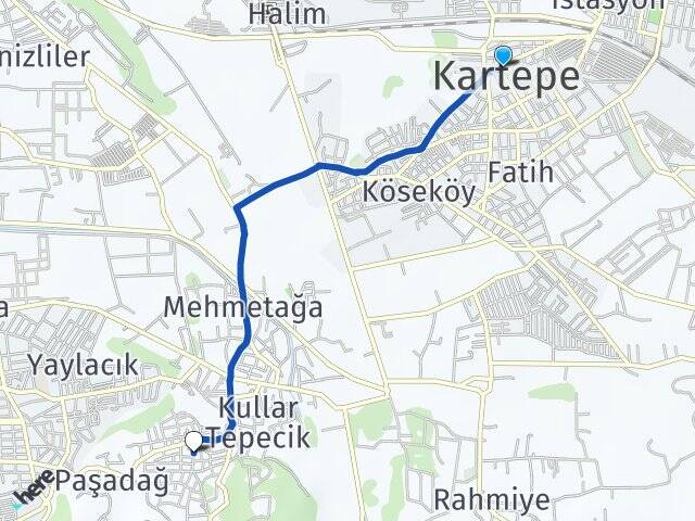 Kocaeli Kartepe Kullar Yakacık Başiskele Arası Kaç Km - Yol Haritası