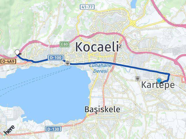 Kocaeli Kartepe Kuruçeşme Fatih İzmit Arası Kaç Km - Yol Haritası
