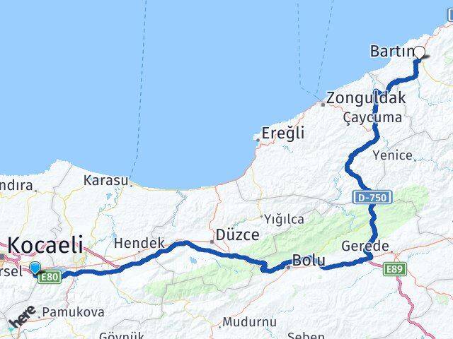 Kocaeli Kartepe Maşukiye Bartın Arası Kaç Km - Yol Haritası