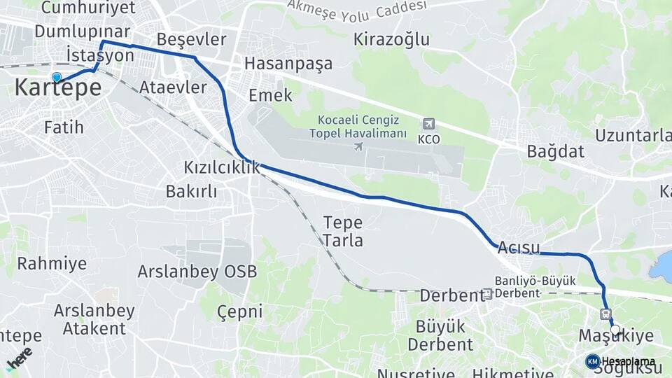 Kocaeli Kartepe Maşukiye Kartepe Arası Kaç Km - Yol Haritası