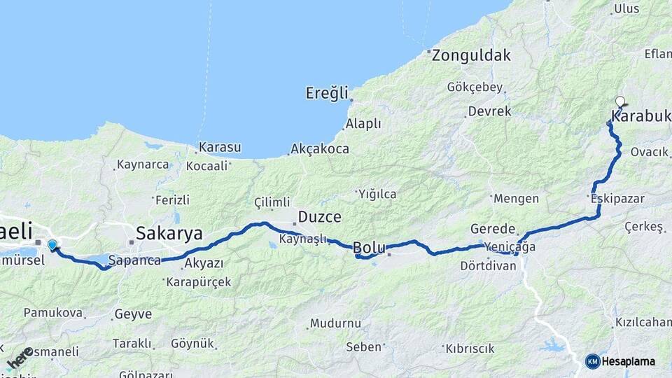 Kocaeli Kartepe Safranbolu Karabük Arası Kaç Km - Yol Haritası