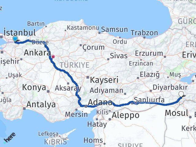 Kocaeli Kartepe Şırnak Arası Kaç Km - Yol Haritası