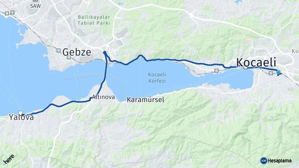 Kocaeli Kartepe Yalova Arası Kaç Km - Yol Haritası