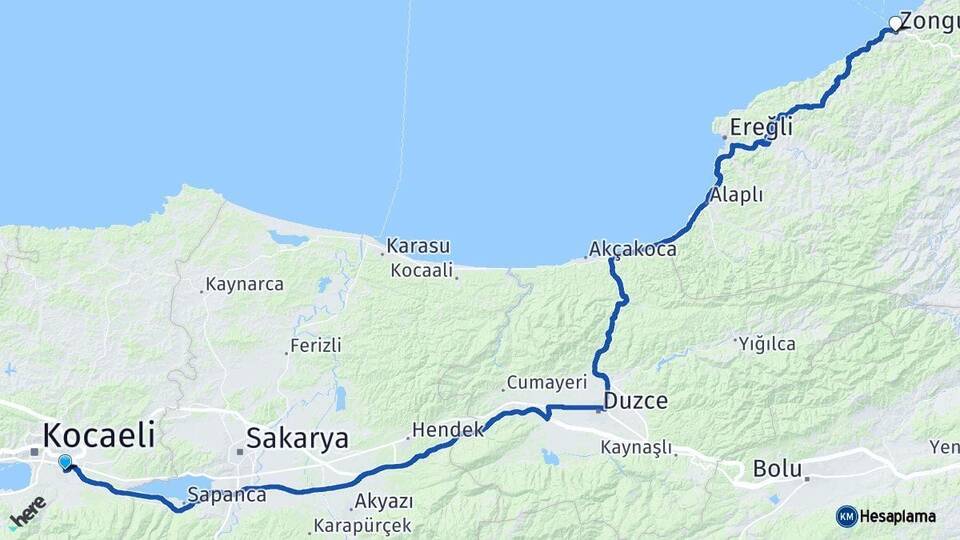 Kocaeli Kartepe Zonguldak Arası Kaç Km - Yol Haritası