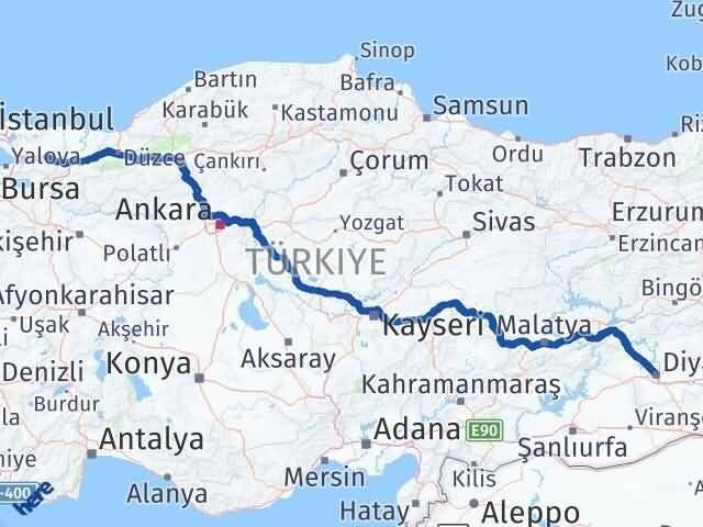 Kocaeli Kayapınar Diyarbakır Arası Kaç Km - Yol Haritası