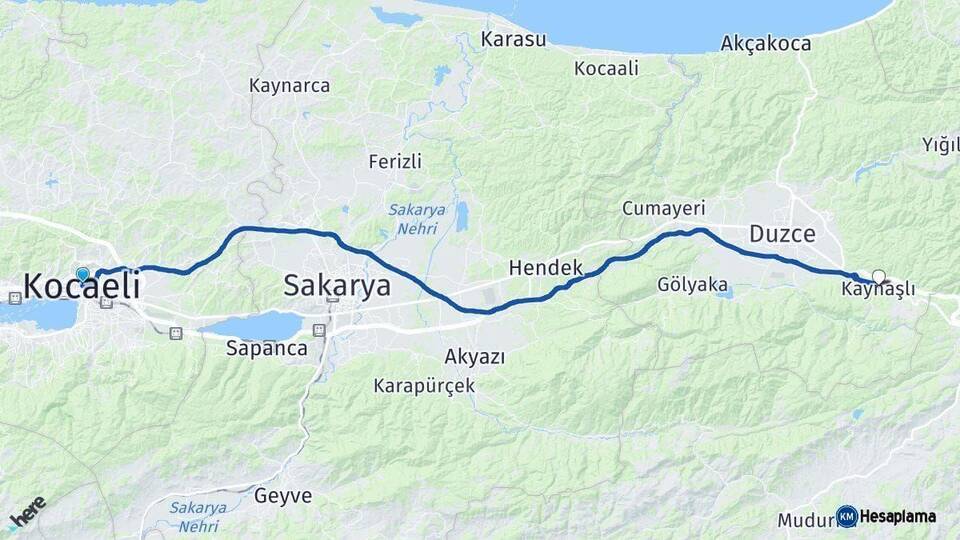 Kocaeli Kaynaşlı Düzce Arası Kaç Km - Yol Haritası