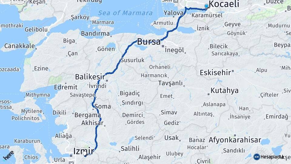 Kocaeli Kemalpaşa İzmir Arası Kaç Km - Yol Haritası