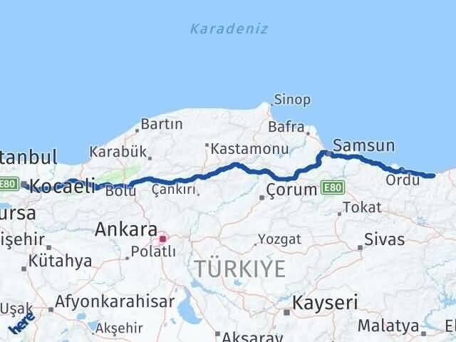 Kocaeli Keşap Giresun Arası Kaç Km - Yol Haritası