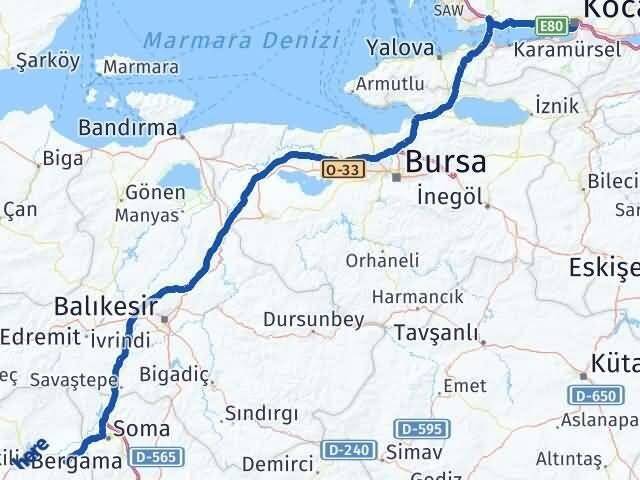 Kocaeli Kınık İzmir Arası Kaç Km - Yol Haritası
