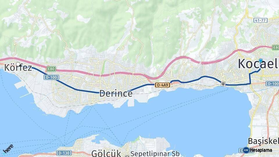 Kocaeli Körfez Arası Kaç Km - Yol Haritası