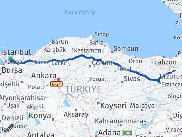 Kocaeli Körfez Bayburt Arası Kaç Km - Yol Haritası