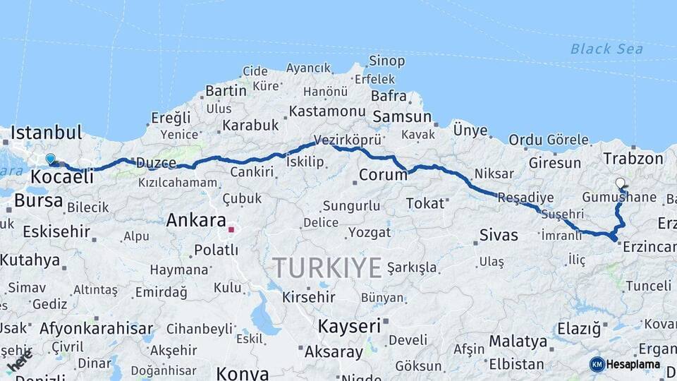 Körfez Gümüşhane Arası Kaç Km - Yol Tarifi
