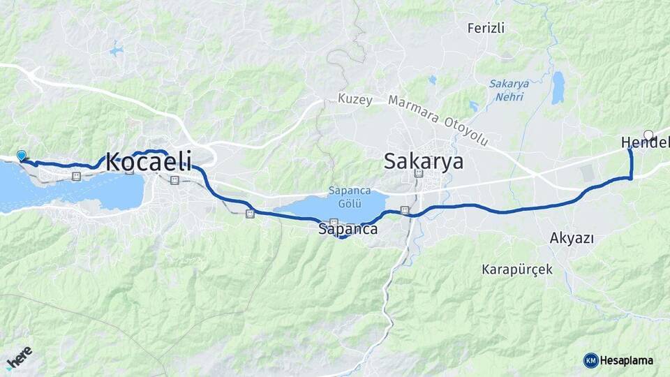 Kocaeli Körfez Hendek Sakarya Arası Kaç Km - Yol Haritası
