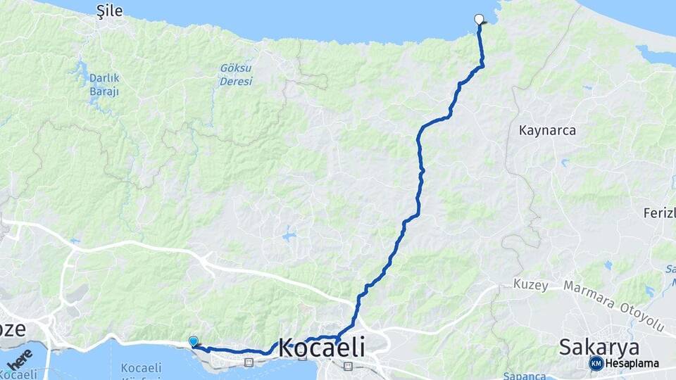 Kocaeli Körfez Kerpe Kandıra Arası Kaç Km - Yol Haritası