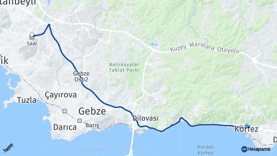 Körfez Sabiha Gökçen Havalimanı Arası Kaç Km - Yol Tarifi