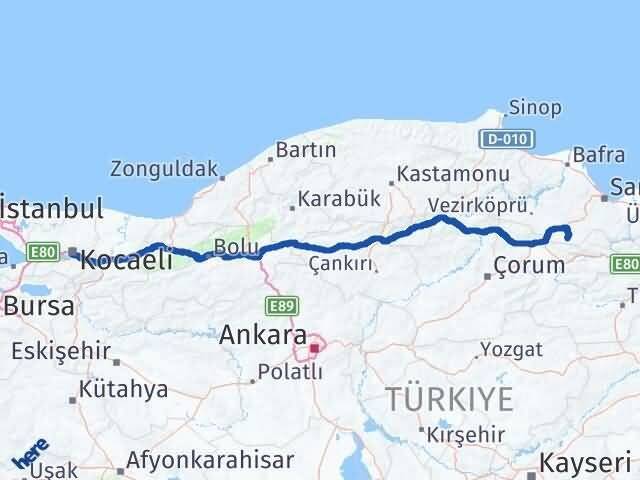 Kocaeli Ladik Samsun Arası Kaç Km - Yol Haritası