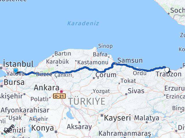 Kocaeli Maçka Trabzon Arası Kaç Km - Yol Haritası