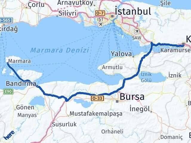 Kocaeli Marmara Balıkesir Arası Kaç Km - Yol Haritası