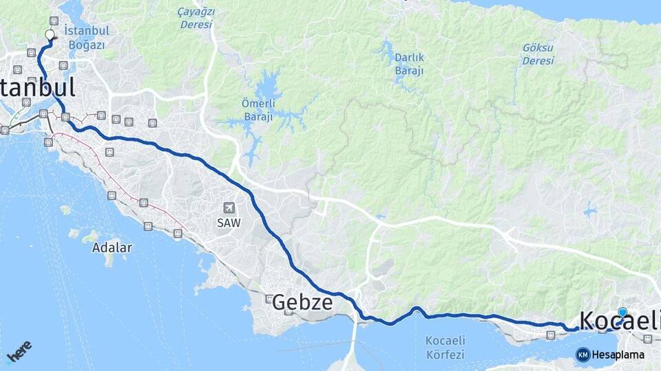 Kocaeli Maslak Sarıyer İstanbul Arası Kaç Km - Yol Haritası