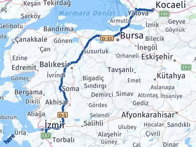 Kocaeli Menderes İzmir Arası Kaç Km - Yol Haritası