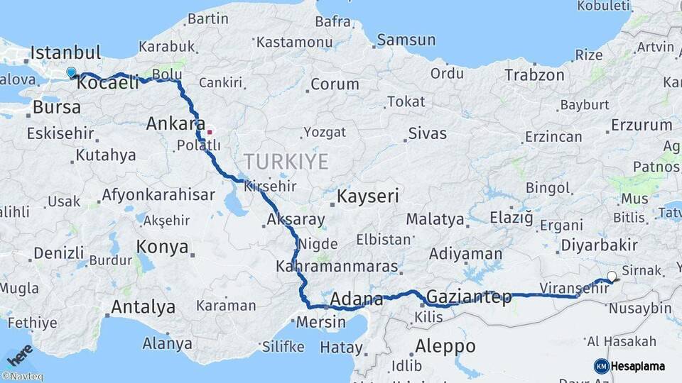 Kocaeli Midyat Mardin Arası Kaç Km - Yol Haritası