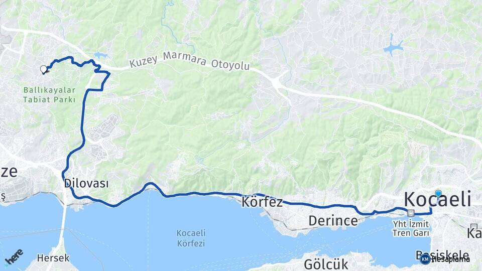 Kocaeli Mollafenari Gebze Arası Kaç Km - Yol Haritası