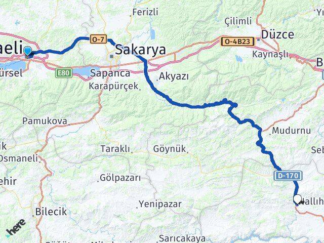 Kocaeli Nallıhan Ankara Arası Kaç Km - Yol Haritası