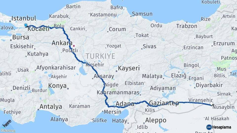 Kocaeli Nusaybin Mardin Arası Kaç Km - Yol Haritası