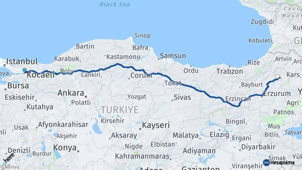 Kocaeli Oltu Erzurum Arası Kaç Km - Yol Haritası