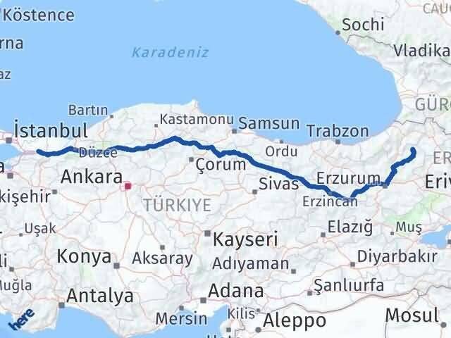 Kocaeli Olur Erzurum Arası Kaç Km - Yol Haritası