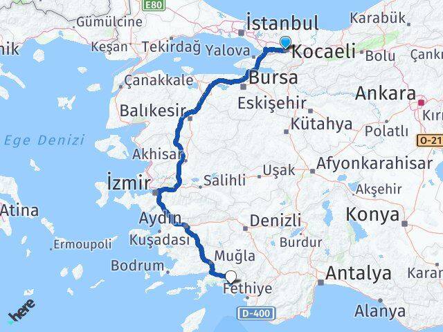 Kocaeli Ortaca Muğla Arası Kaç Km - Yol Haritası