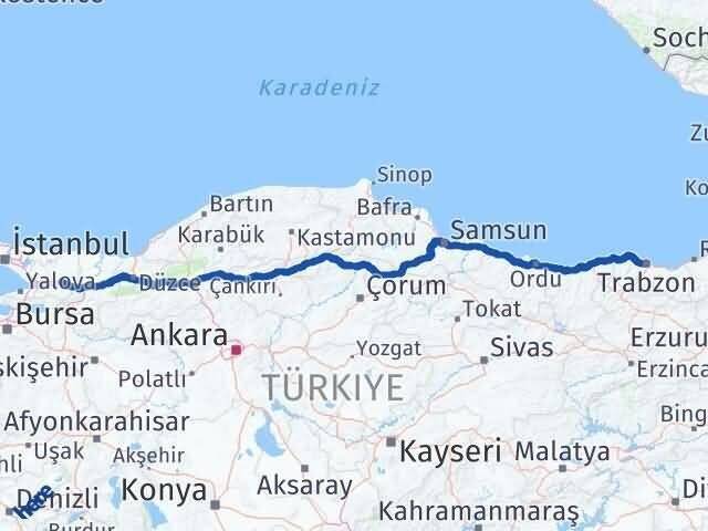 Kocaeli Ortahisar Trabzon Arası Kaç Km - Yol Haritası