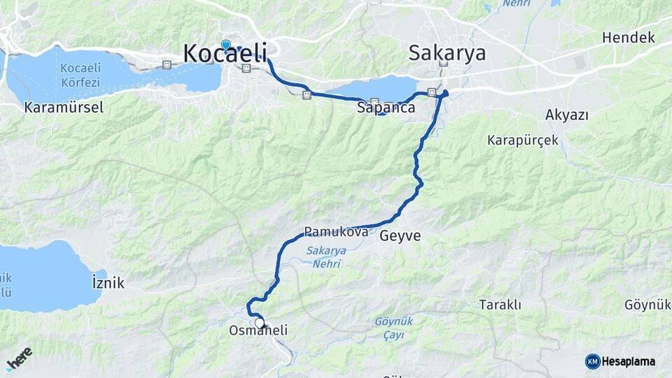 Kocaeli Osmaneli Bilecik Arası Kaç Km - Yol Haritası