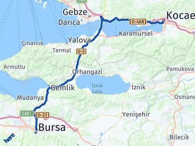 Kocaeli Osmangazi Bursa Arası Kaç Km - Yol Haritası