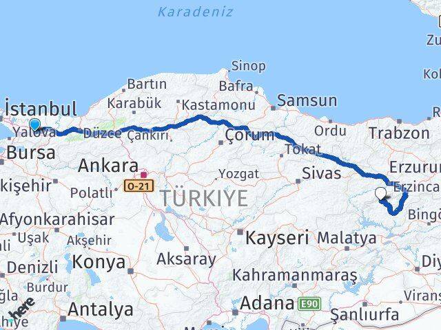 Kocaeli Ovacık Tunceli Arası Kaç Km - Yol Haritası