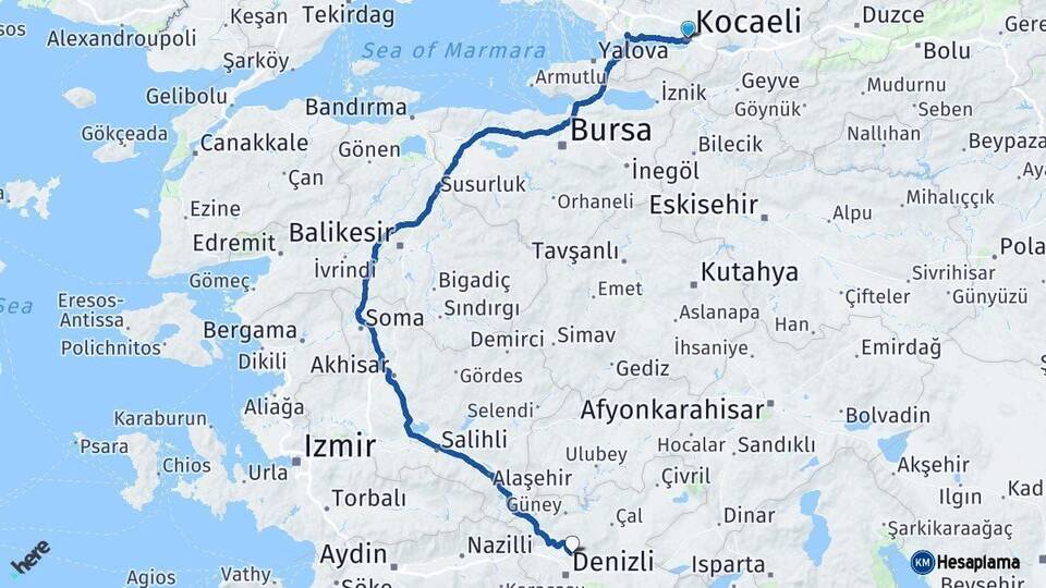 Kocaeli Pamukkale Denizli Arası Kaç Km - Yol Haritası