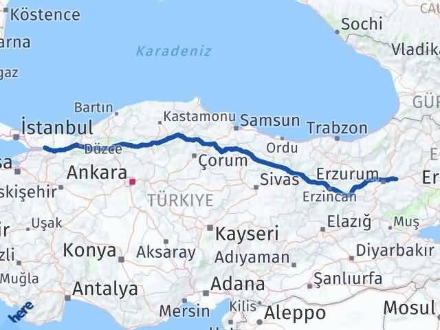 Kocaeli Pasinler Erzurum Arası Kaç Km - Yol Haritası