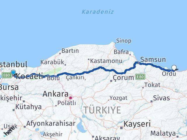 Kocaeli Piraziz Arası Kaç Km - Yol Tarifi